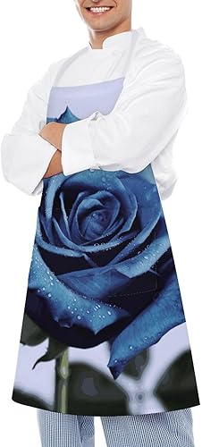Miniatura 4 de MUSM Blue Rose Blooms ApronClassic Vintage Funny with Pockets Aprons,Adjustable Bib Waterdrop Resistant for Kitchen Cooking Restaurant BBQ Painting