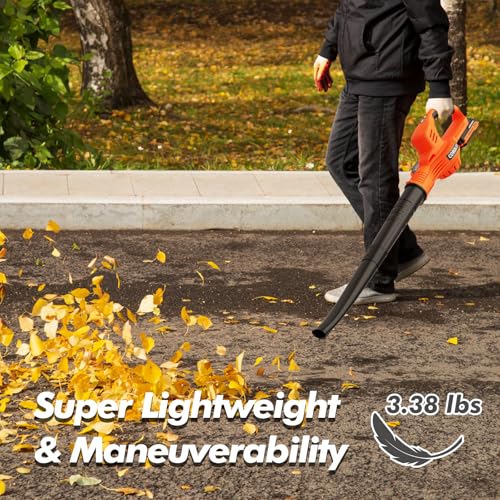 Image of Leaf Blower Cordless - 21V Powerful Electric Leaf Blower with 2 Batteries and Charger, 2 Speed Modes, 2.0Ah Lightweight Battery Powered Leaf Blowers for Lawn Care, Patio, Dust, Blowing Leaves