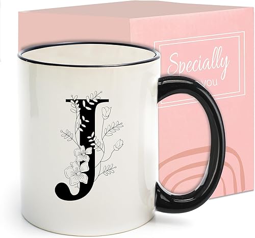 Miniatura 23 de Tazas de café de cerámica con monograma, taza de bebida inicial de 11 onzas con caja de regalo, regalos únicos de cumpleaños para el día de San