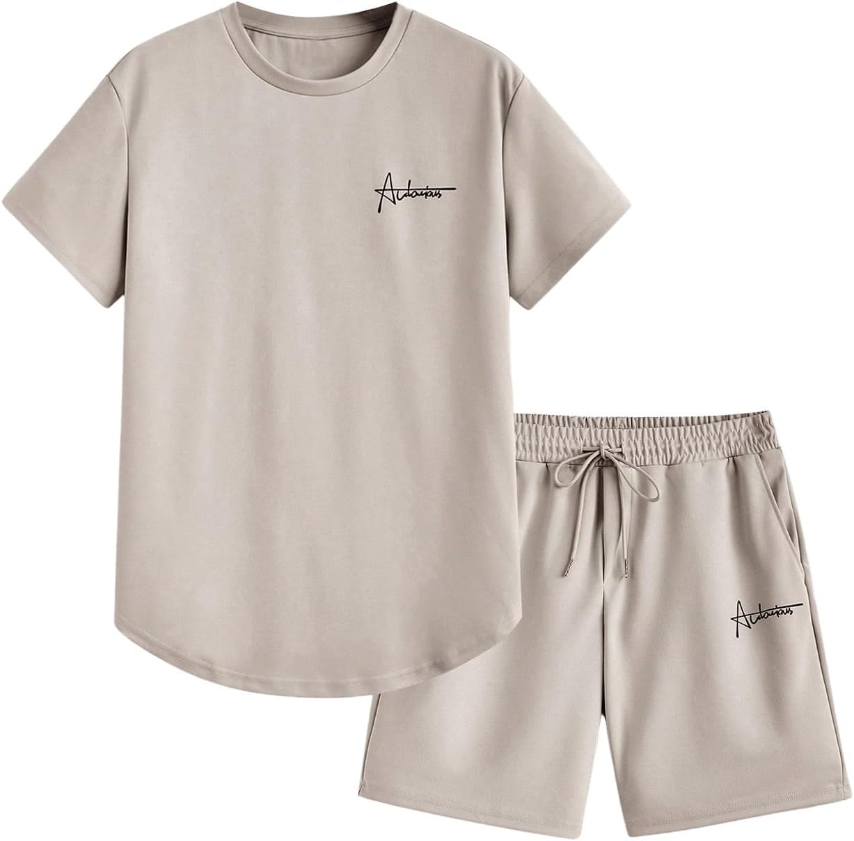 OYOANGLE Men’s 2 Piece Outfits Crew Neck Short Sleeve T Shirt and Drawstring Shorts Workout Set