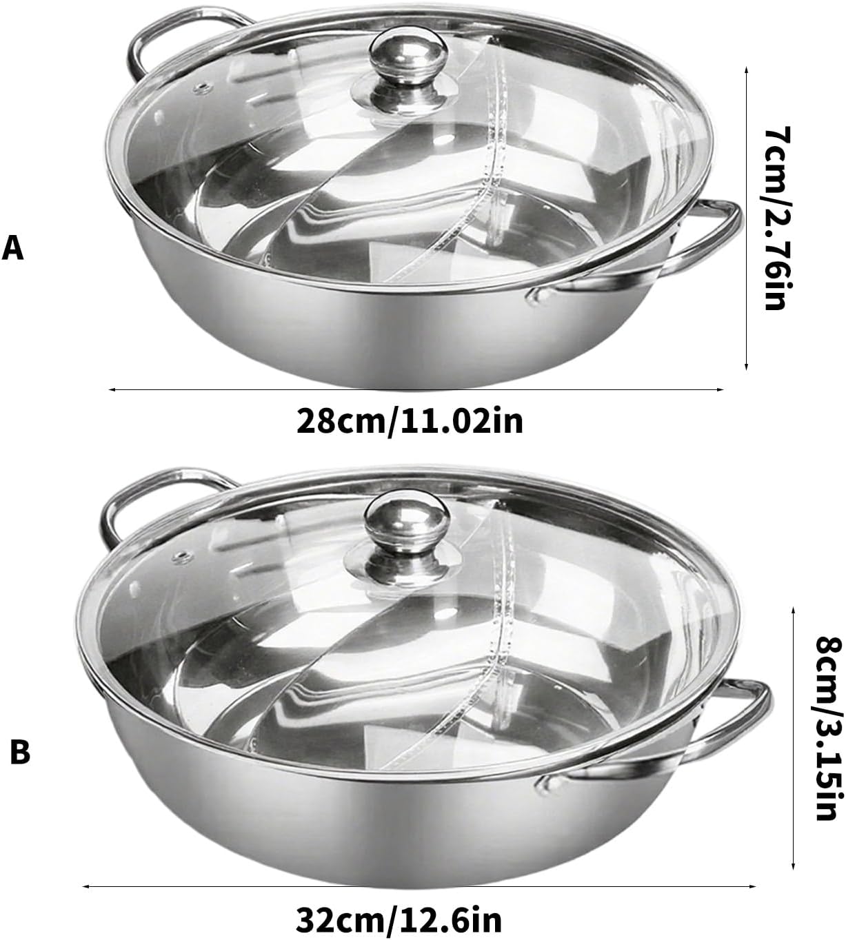 Durability Compartment Stainless Steel Hot Pots with Lid for Double Flavor Cooking and Even Heat Distribution Double Soup Base Hot Pots Stainless Steel