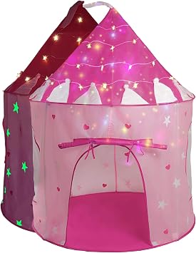 Kids Play Tent with Star Lights Portable Glow in the Dark Pink Princess Castle Kids Playhouse for Boys Indoor and Outdoor