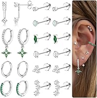 MILACOLATO Hypoallergenic 14K Gold Plated Flat Back Earrings Set - 20G Surgical Stainless Steel Hoop & Stud for Cartilage, Helix, Multiple Piercings