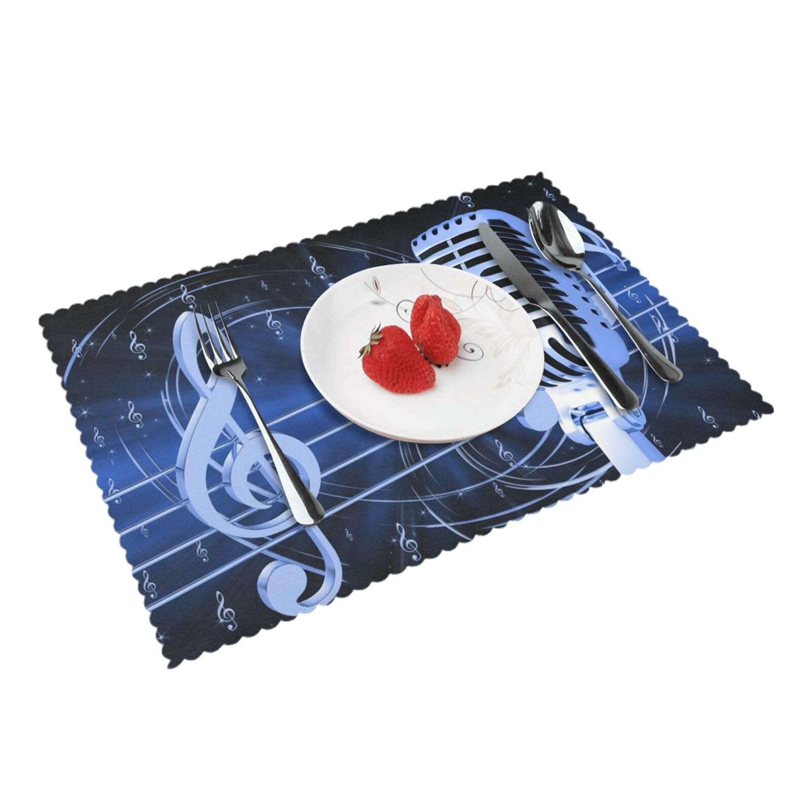 Bnvsadc Microphone With Music Notes 4 Pcs Heat Resistant Placemat 45X30 Cm, Printed Non-Slip Place Mats For Kitchen Dining Table Indoor Outdoor