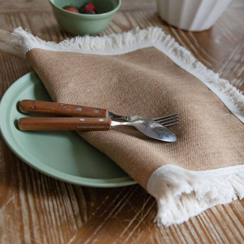 Salvamanteles,Manteles Individuales Para Mesa De Comedor, Marrón Claro Manteles Individuales De Lino De Algodón Mantel Individual Con Borlas Tejidas Manteles Individuales Pastorales Manteles Indiv
