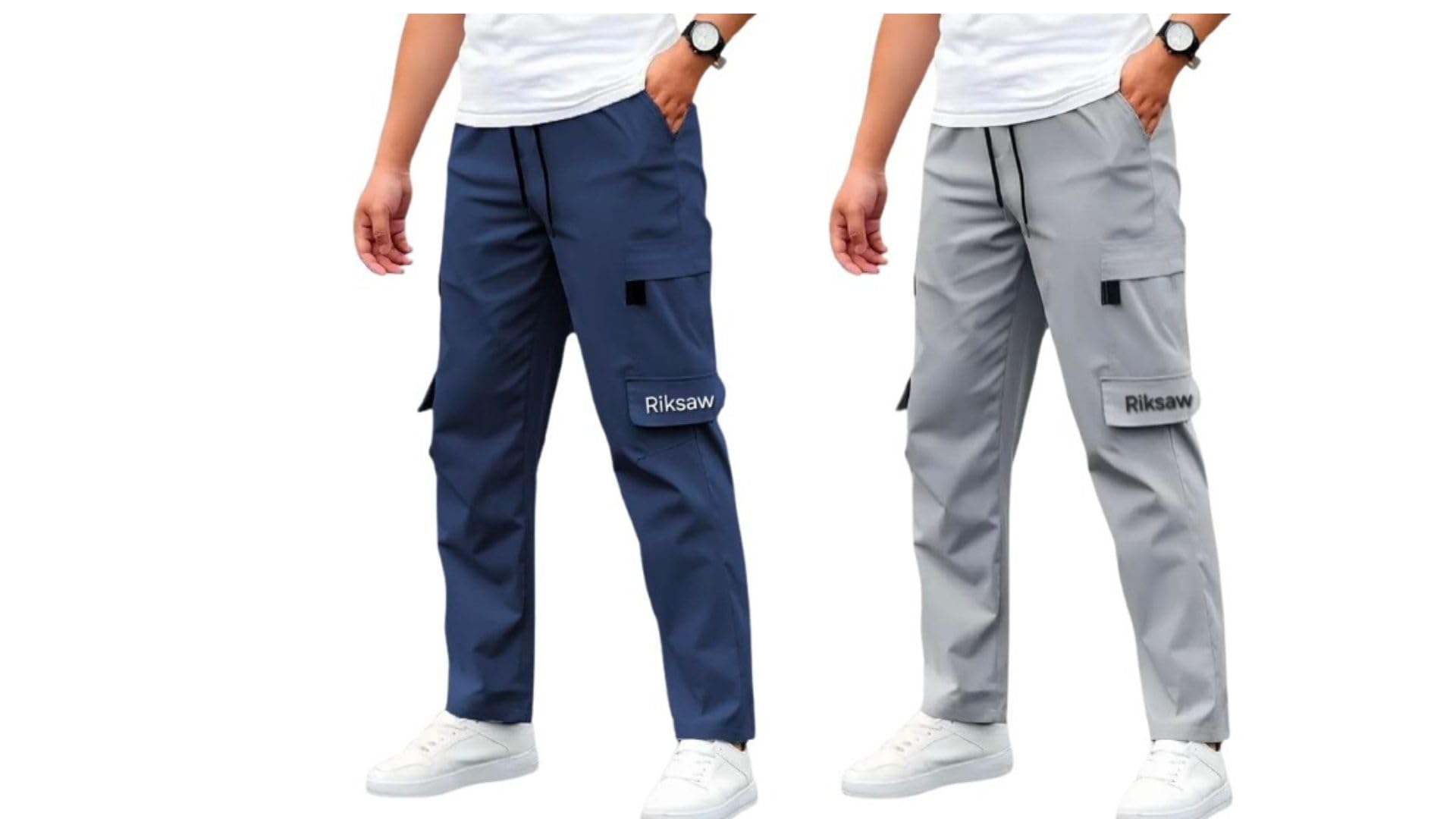 riksaw Men's Cargo Polyester Pants for Men || Regular Fit Mid Rise Cargo Joggers Solid Pants (Pack of 2) (CG_03 Combo)-picture-43