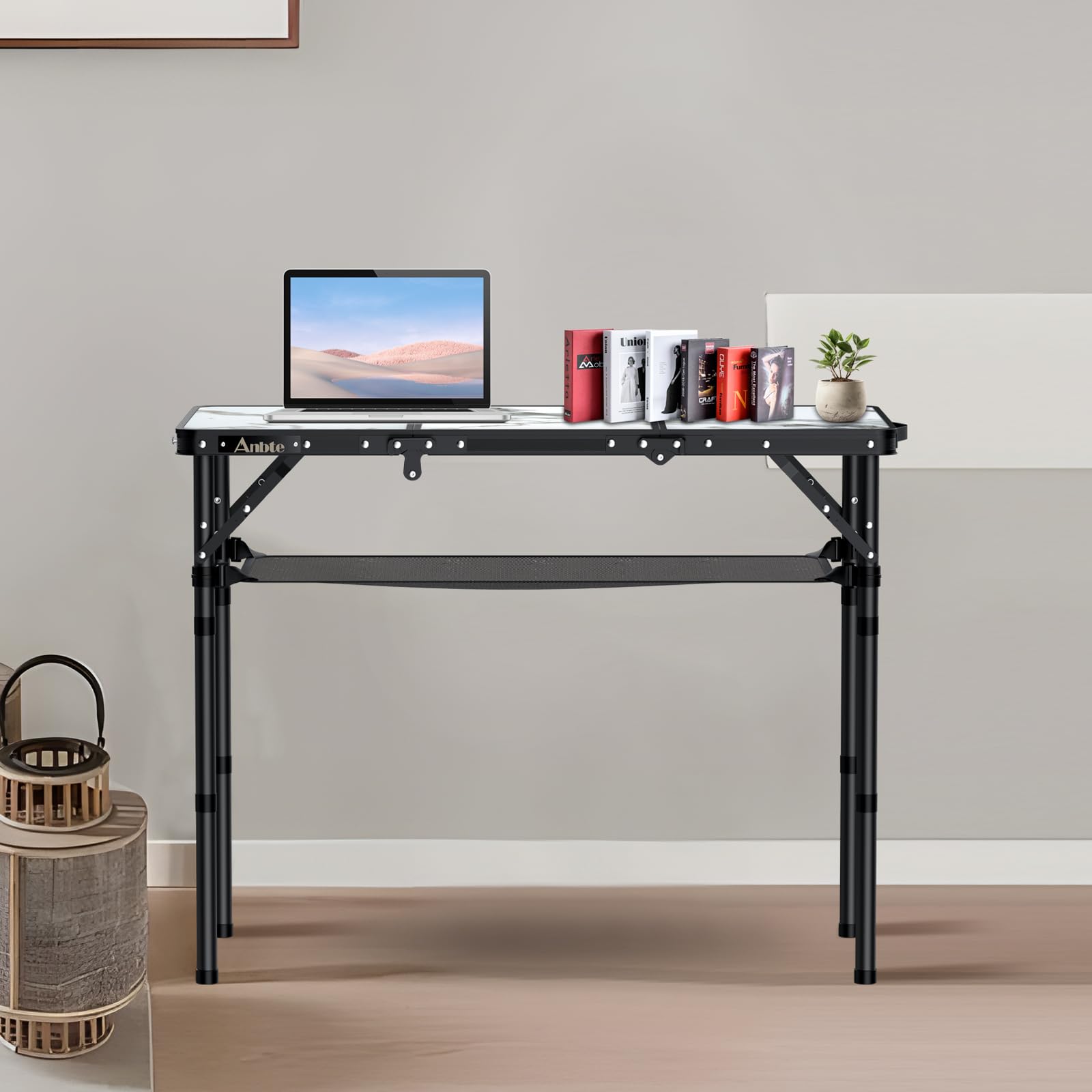 Anbte Tavolo Pieghevole da Giardino Caffè Regolabile 88 * 40 * 70CM Richiudibilecon Tavolino da Campeggio con 3 Altezze Portatile in Alluminio per Picnic/Lavoro/Interno/Truccarsi-Rete di Stoccaggio