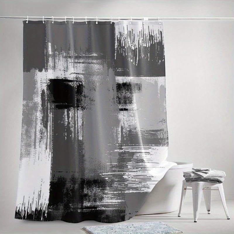Rideau de douche abstrait gris et noir en polyester imperméable 160x230 cm pour salle de bain