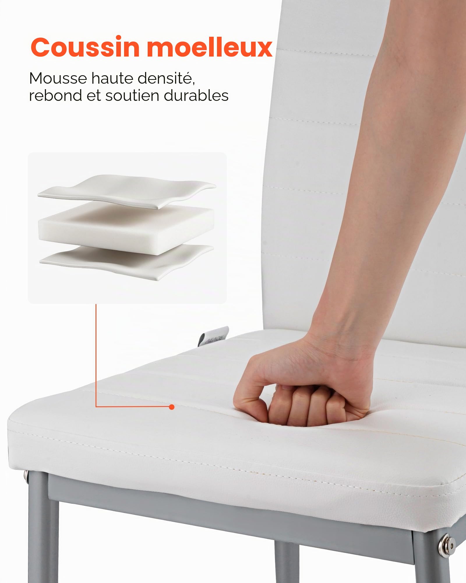VEVOR Chaises Salle à Manger Modernes, Ensemble Chaises de Cuisine en Cuir 4 Pièces, avec Dossier, Coussins Épais et Pieds en Métal, Meuble d’Appoint Peu Encombrant, pour Table à Manger, Blanc