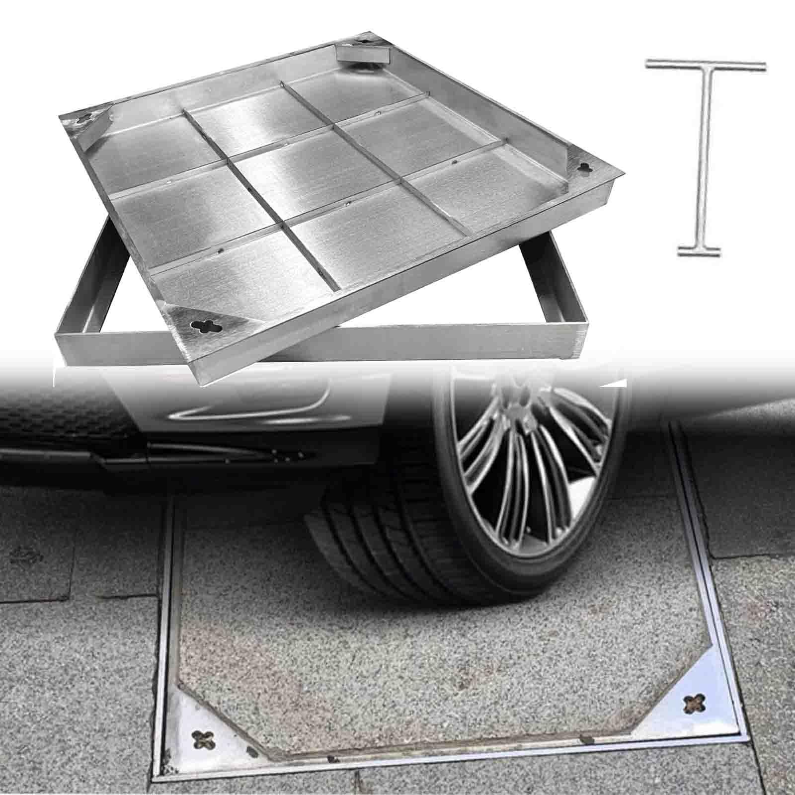 Copertura da incasso per pozzetto per acque luride con base, grande bacino di scarico per cortile, vialetto e installazione stradale, coperchio di ispezione invisibile in metallo incorporato
