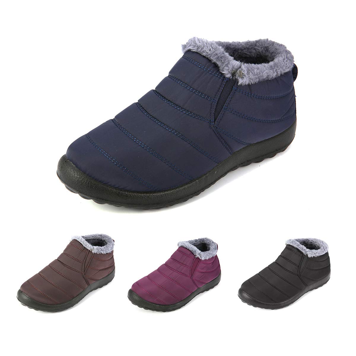 gracosy Warm Snow Boots, Winter Warm Ankle Boots, Fur Lining Boots,Waterproof Thickening Winter Shoes for Women and Men