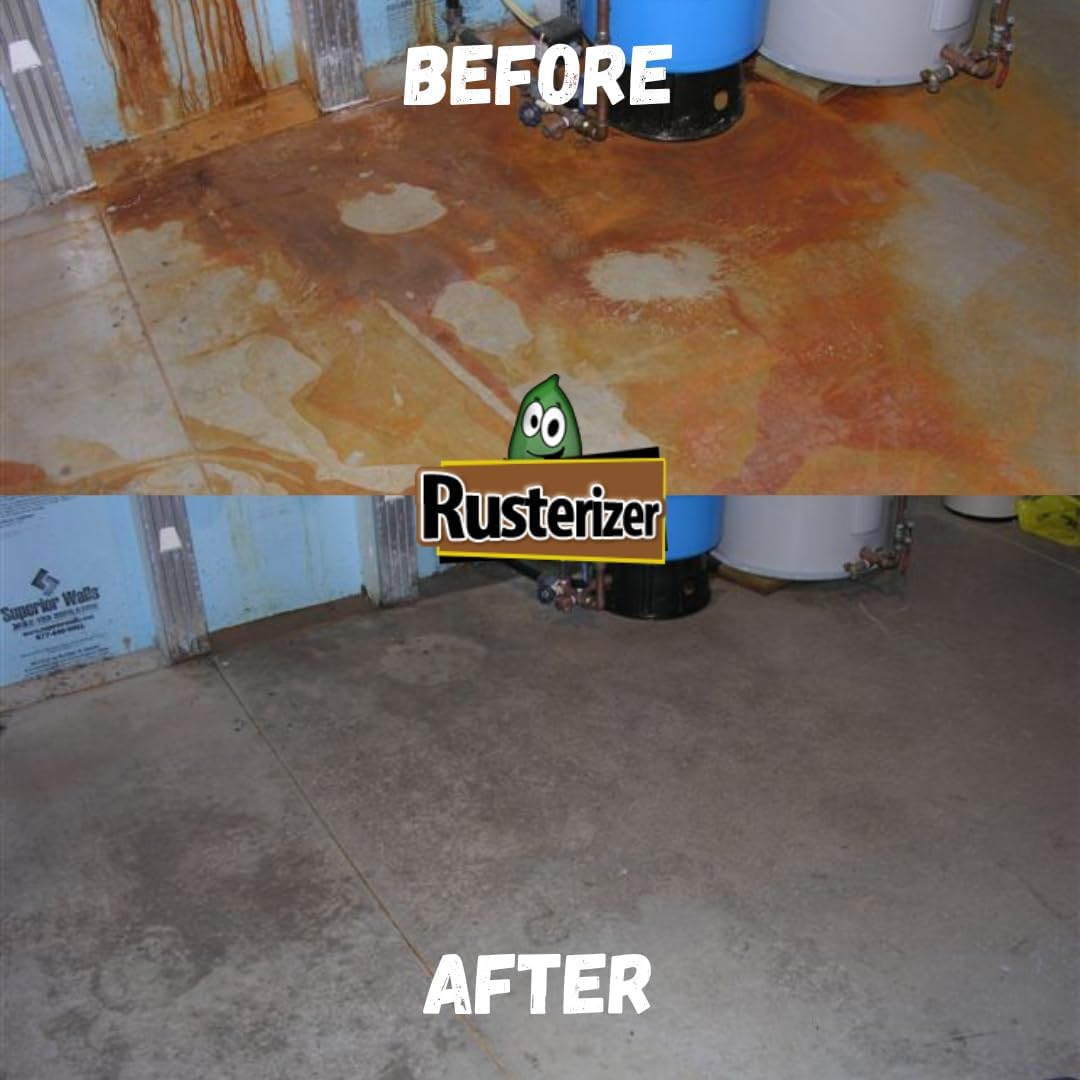 Green Bean Buddy Rusterizer Concrete Rust Removal without Heavy Scrubbing, Sprinkler Stain Remover, Calcium & Lime Cleaner, 1 Gallon