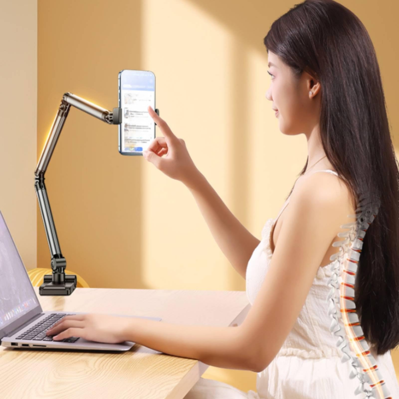 Supporto Regolabile Telefono Supporto da Tavolo Braccio Snodato Morsetto Girevole Rotazione 360 Gradi Alluminio Lega Compatibile Fino a 7pollici Pieghevole Salvaspazio Adatto per Studio