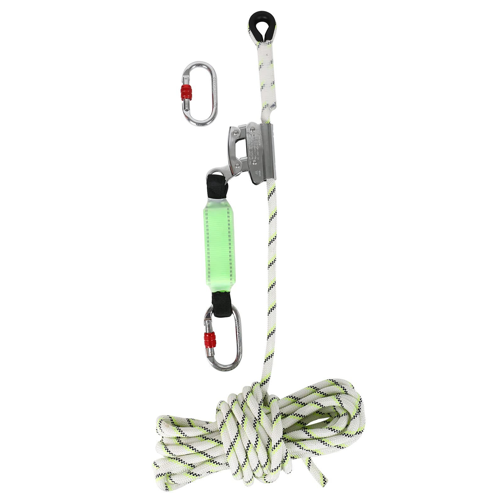 Auffanggurt Haltegurt Fallschutz, 10m Auffangseil mit Bandfalldämpfer&Karabiner, Absturzsicherung für Outdoor Baumklettern Bergsteigen