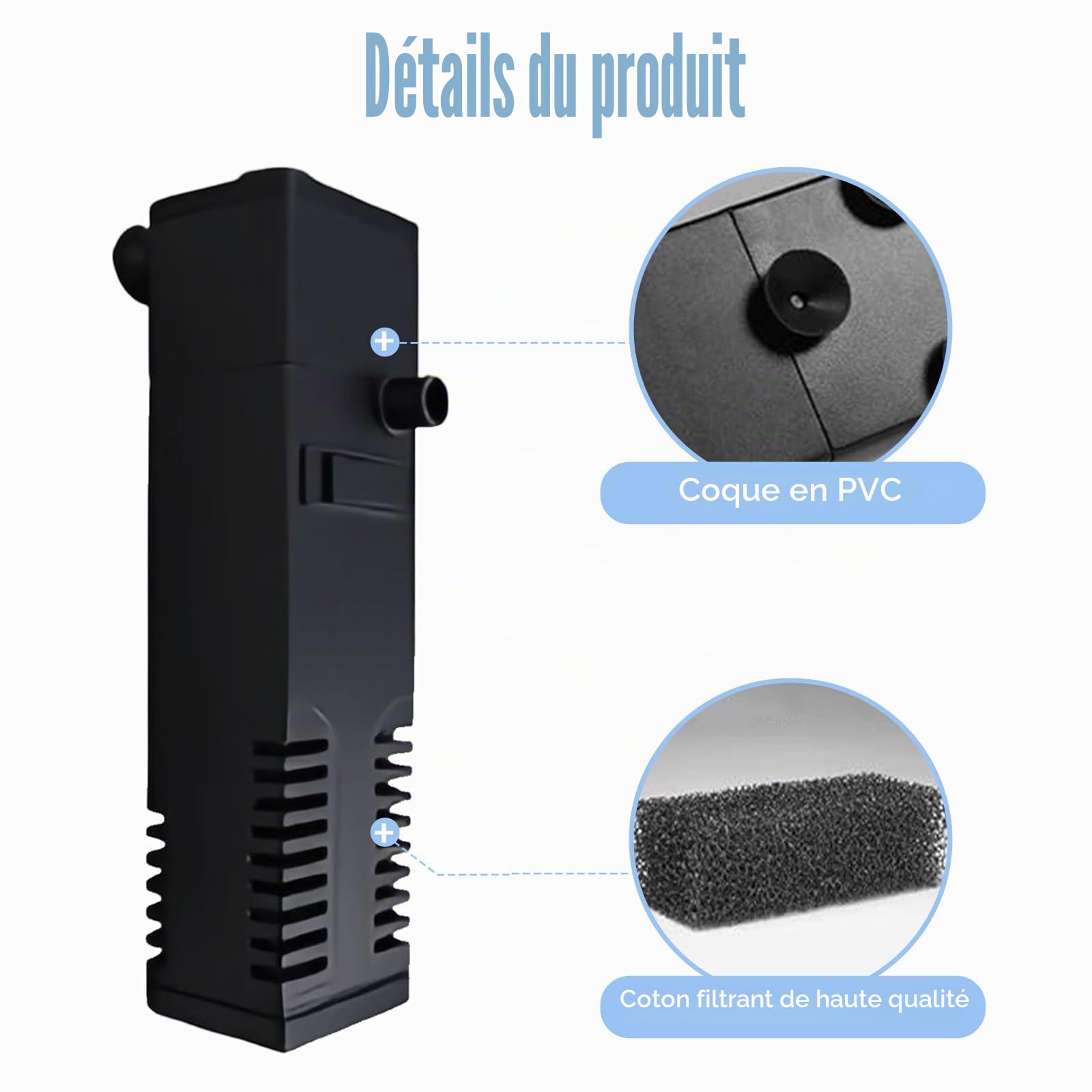 Filtre Intérieur pour Aquarium de 20L à 40L, Pompes et Filtres Professionnels pour Aquariums d’Eau Douce et d’Eau Salée, 3 en 1 avec Système de Double Filtration, Installation Facile et Silencieuse