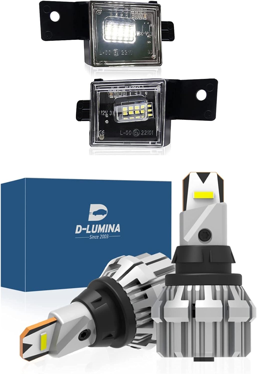 D-Lumina LED License Plate Light Assembly for 2014-2021 Chevy Silverado GMC Sierra 1500 2500HD 3500HD Colorado Canyon, Include 912 921 T15 LED Backup Reverse Light Bulbs, 5600 Lumen 21W 2-SMD CSP Chip
