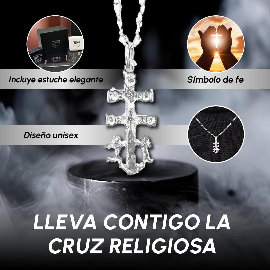 Croce di Caravaca Benedetta | Argento Sterling 925 | Catena da 50 cm | Con Cristo Davanti E La Vergine Dietro | Benedetta Catena D'Argento | Con Angeli Di Protezione | Unisex