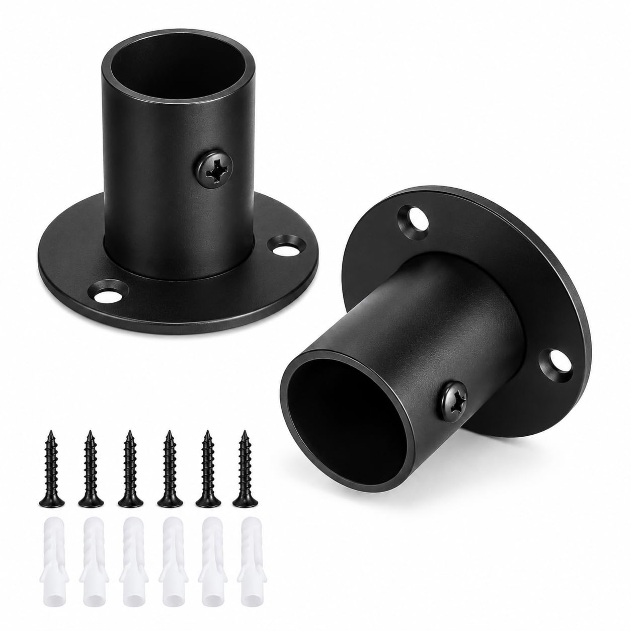 GUGUGO 2 PCS Black 25mm Wardrobe Rail Bracket, Stainless Steel Deep Socket Flange, Heavy Duty Rod Holder, Wardrobe Rails and Fittings for Wardrobe, Cloakroom, Closet & Curtain Rod Accessories