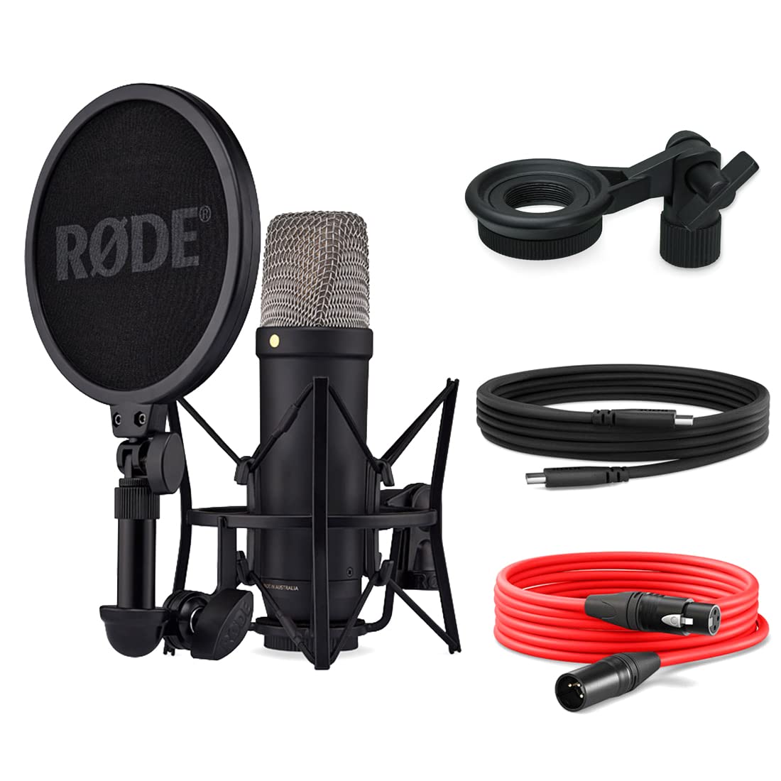 Rode NT1 5th Generation XLR USB Studio Microphone Black + Keepdrum MSA033 Holder
