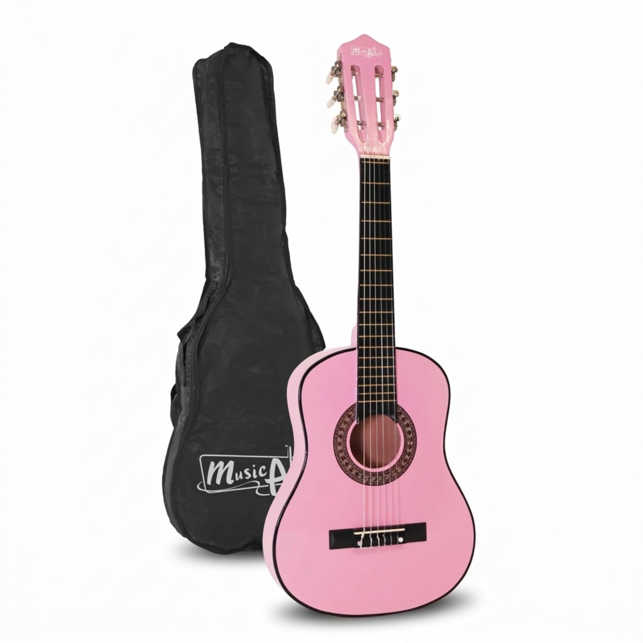 Music Alley MA-51 30 Zoll Junior Klassikgitarre für Kinder, Akustikgitarre mit Nylonsaiten, Tragetasche und Online-Unterricht, Rosa