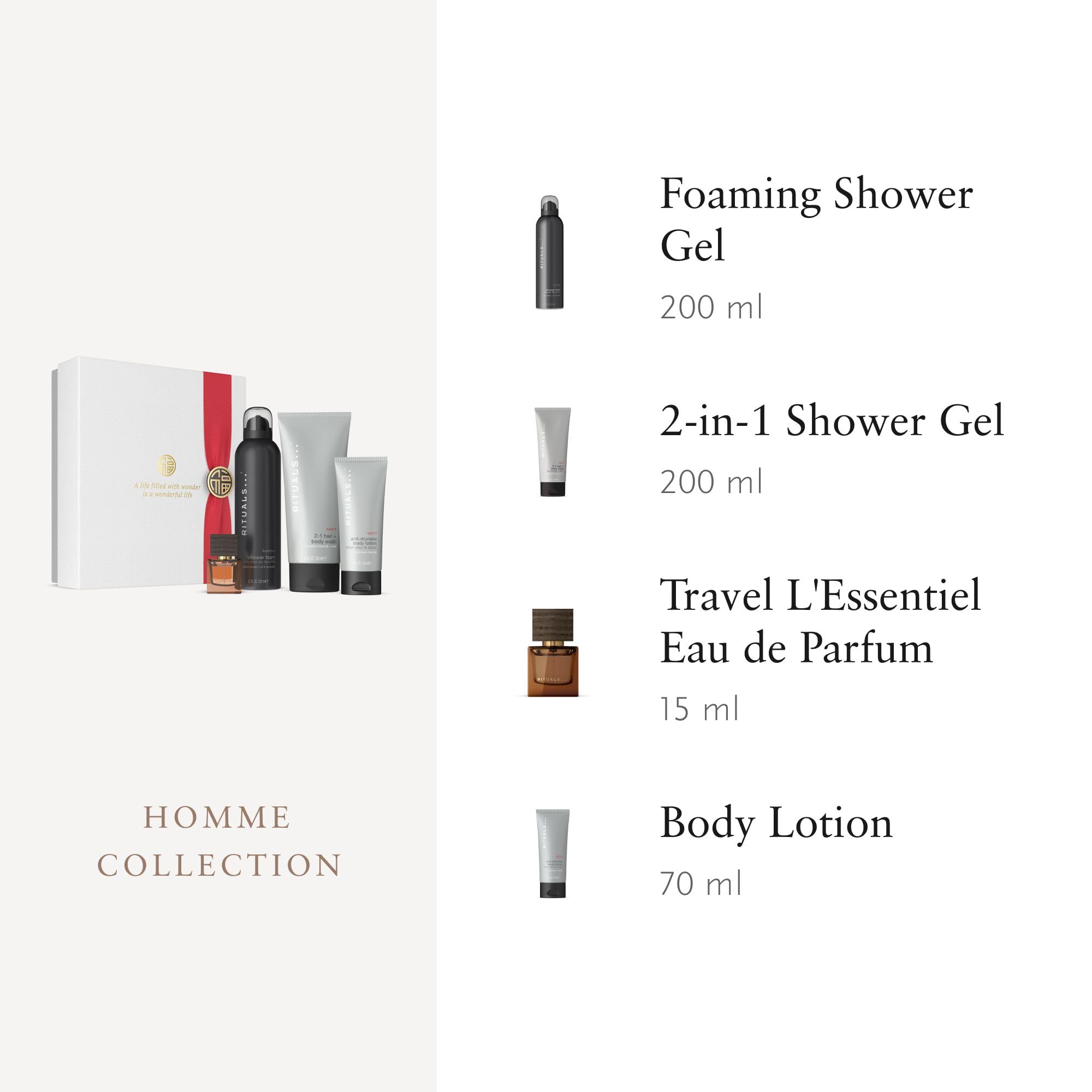 RITUALS Homme Cofanetto Regalo Medium – Set da bagno con docciaschiuma, crema corpo, doccia shampoo 2 in 1 ed eau de parfum, arricchito con bambù, menta e legno di cedro