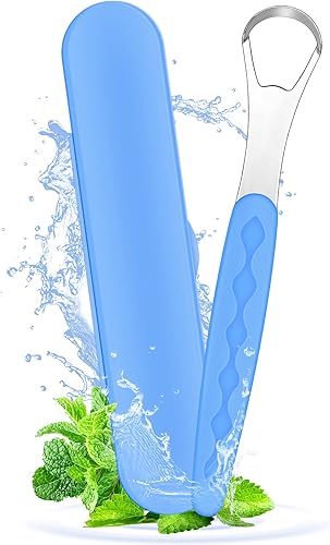 AMMON Raspador de lengua de acero inoxidable para adultos y niños, raspadores de lengua de metal para aliento fresco y limpieza de boca, reduce el