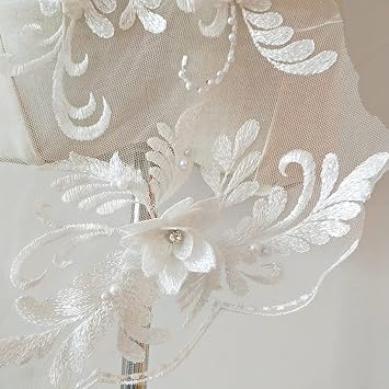 Lace Trim, Blossom Flower Applique, Beaded Sequins Flower LACE Patch Bridal Wedding Dress Embossed Beading Embroidery lace Appliques Motif Sewing Craft White