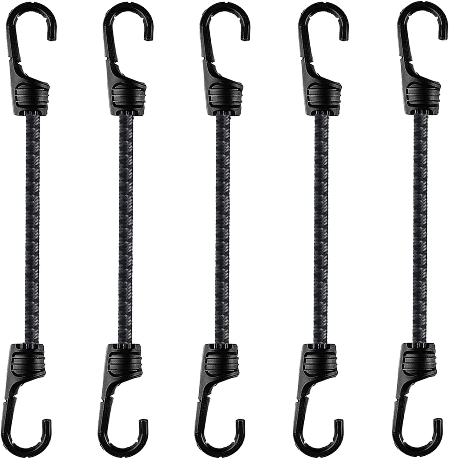 12 Inch Bungee Cord with Dual Hooks, Heavy Duty Outdoor 5Pack Multi