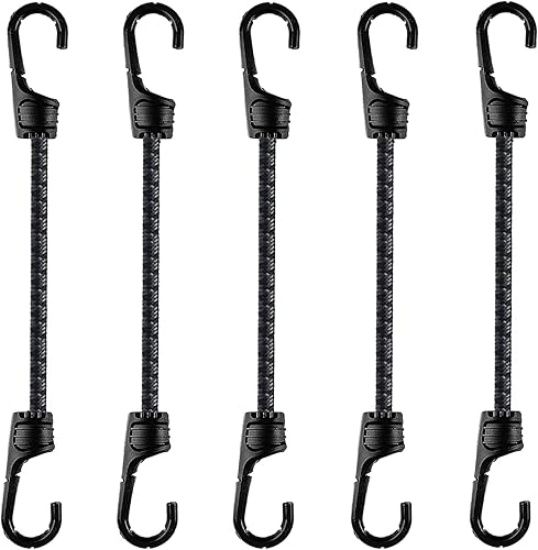 Cuerda elástica de 12 pulgadas con ganchos dobles, paquete de 5 correas elásticas multiusos para exteriores, color gris y negro, correas elásticas