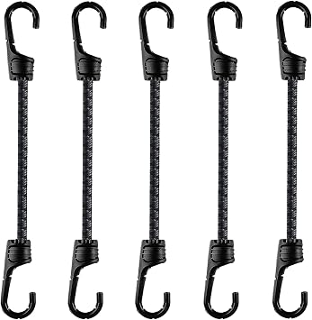 12 Inch Bungee Cord with Dual Hooks, Heavy Duty Outdoor 5Pack 8mm Multi-Purpose Elastic Bungee Straps Gray Black Bungee Straps Tie Down for Luggage, Bike