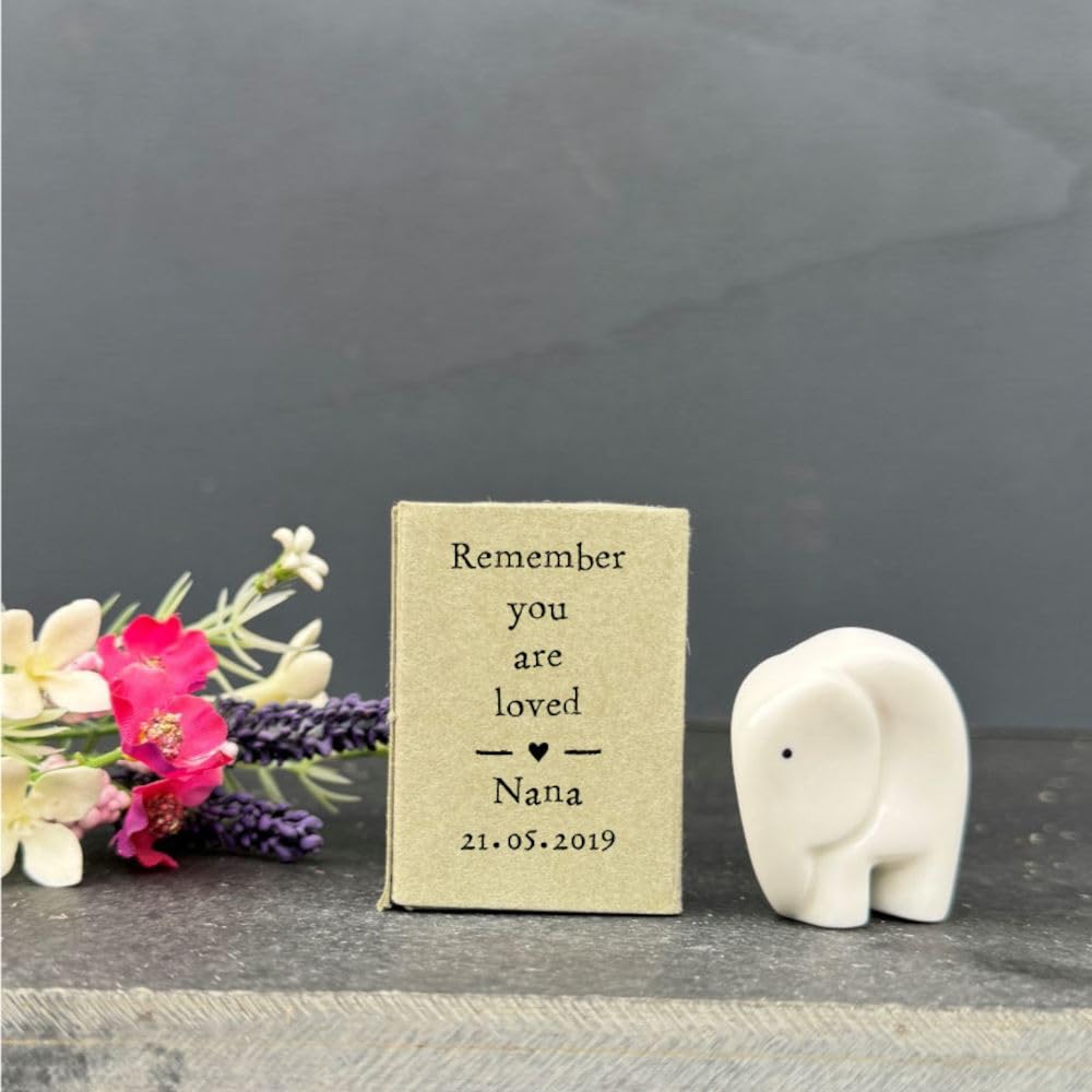Luck And Luck White Personalised Porcelain Matchbox Elephant 'You Are Loved', Friendship Boxed Gift, Keepsake Ornament, Token Gift Friends Family