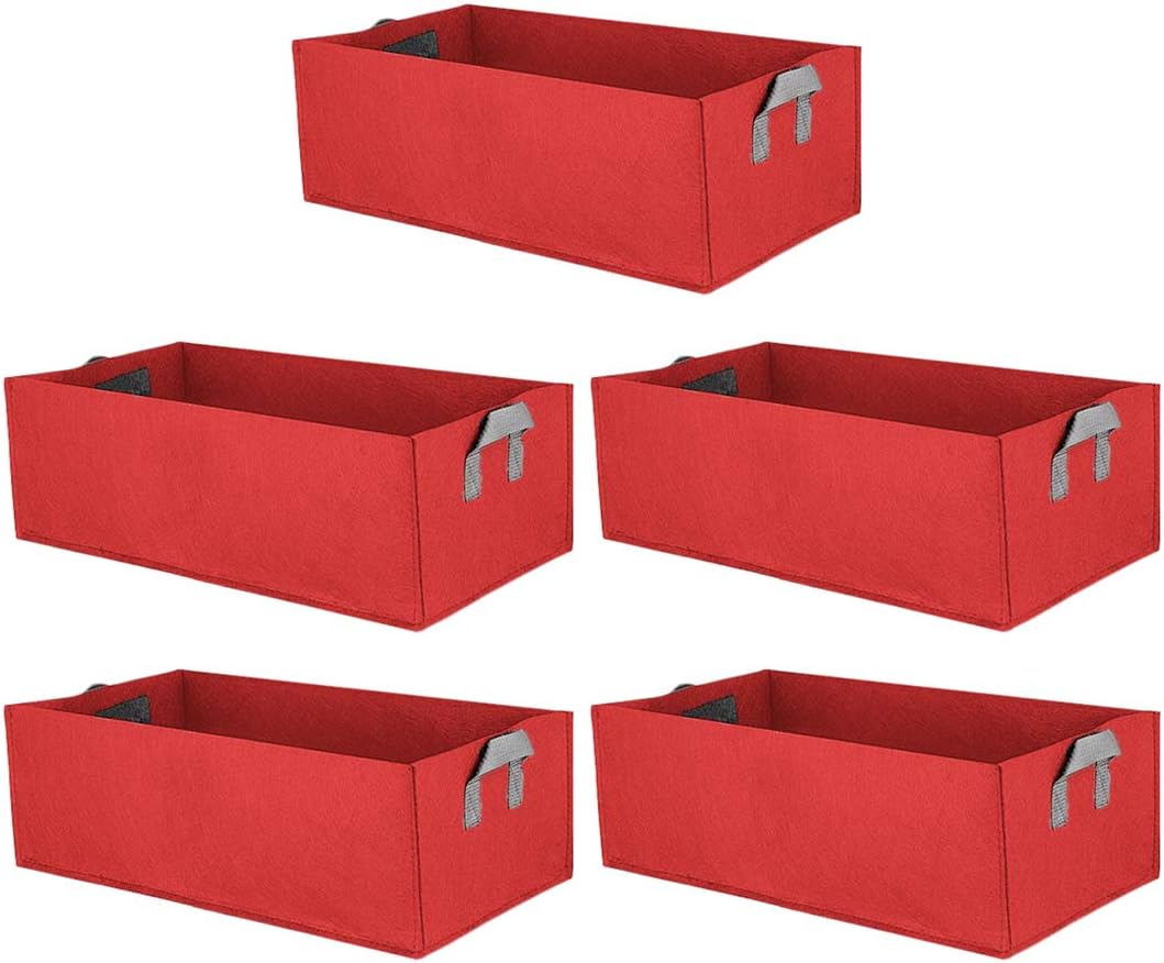 Haoun 5 Pack Fabric Raised Garden Bed,Square Garden Flower Grow Bag Vegetable Planting Bag Planter Pot with Handles for Plants,Flowers,Vegetables - Red