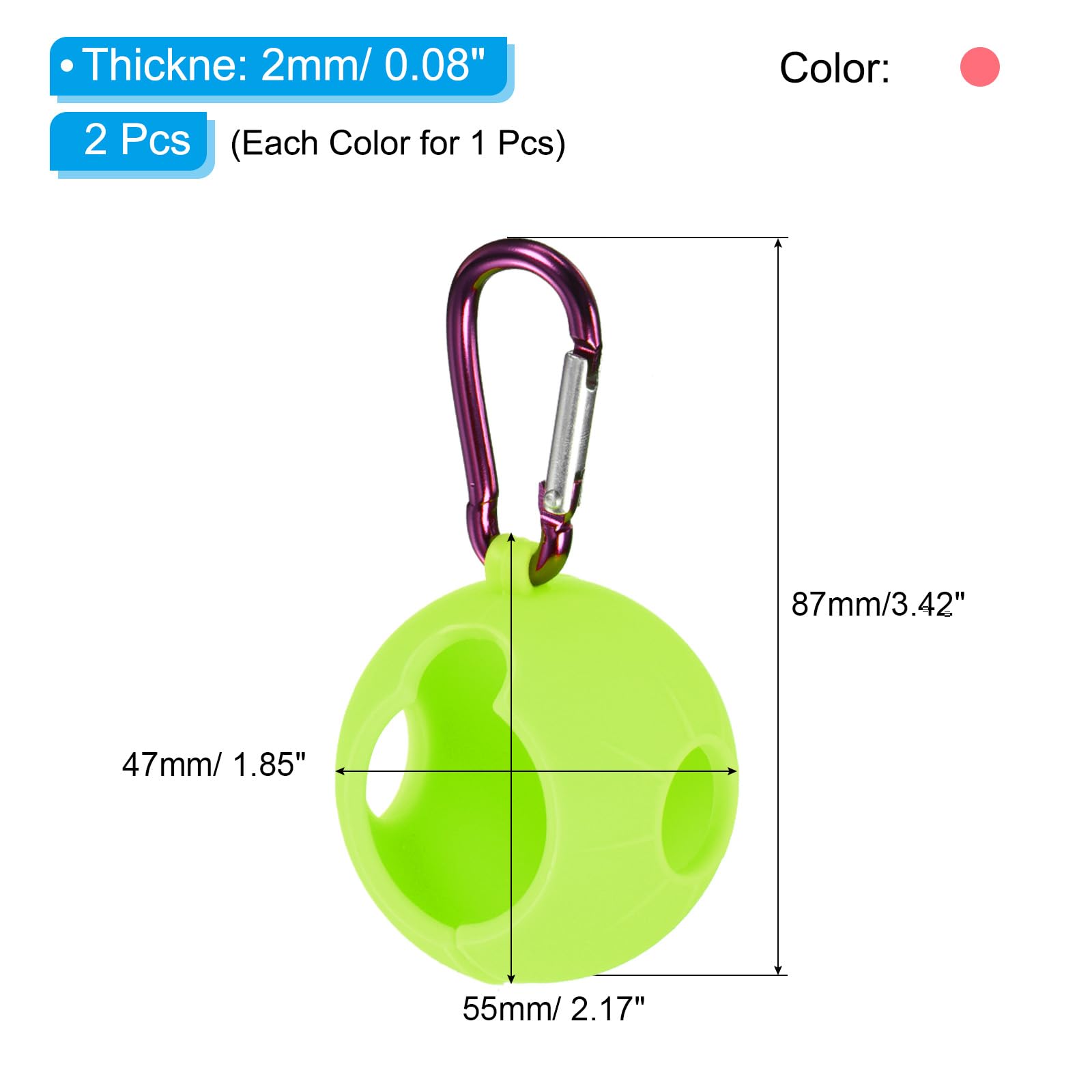 PATIKIL Golf Ball Holder, 2 Pack Silicone Balls Carrier Protective Portable Sleeve with Buckle for Golf Bag Belt Pink, Green - Image 2