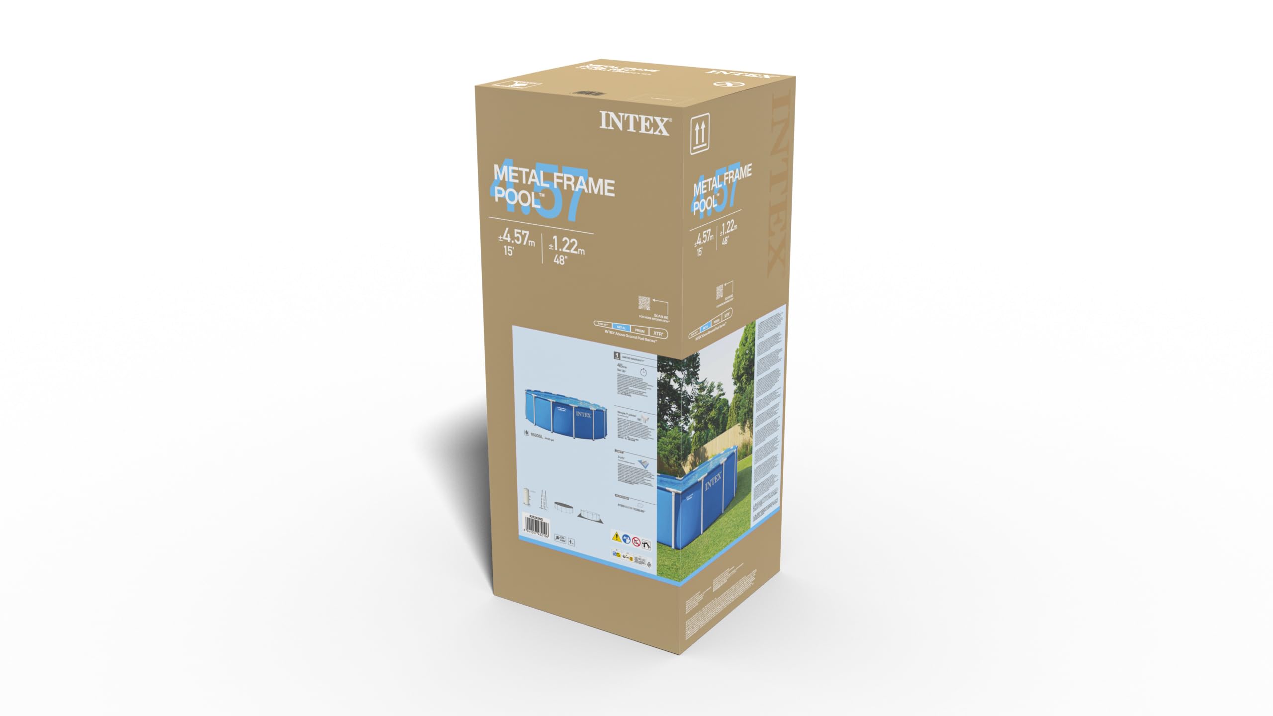 Intex Piscine 28242ND 4,57 m x 1,22 m avec Structure métallique Comprend Une Pompe de Filtration, Une échelle de sécurité, Une bâche de Sol et Une Couverture de Piscine