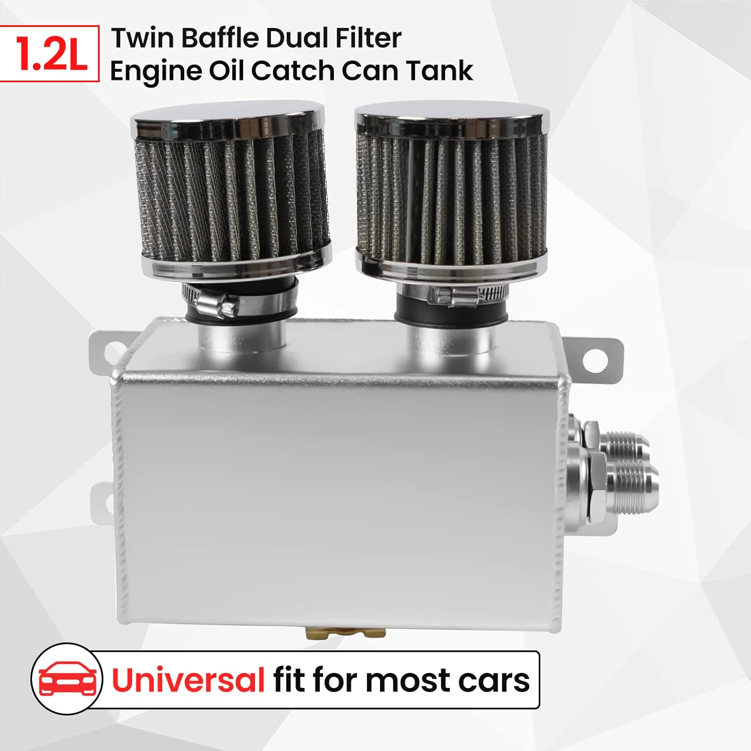 1.2L Universal AN10 Twin Baffle Dual Filter Engine Oil Catch Can Tank Reservoir Tank Can Breather Kit (Silver-1200ml)