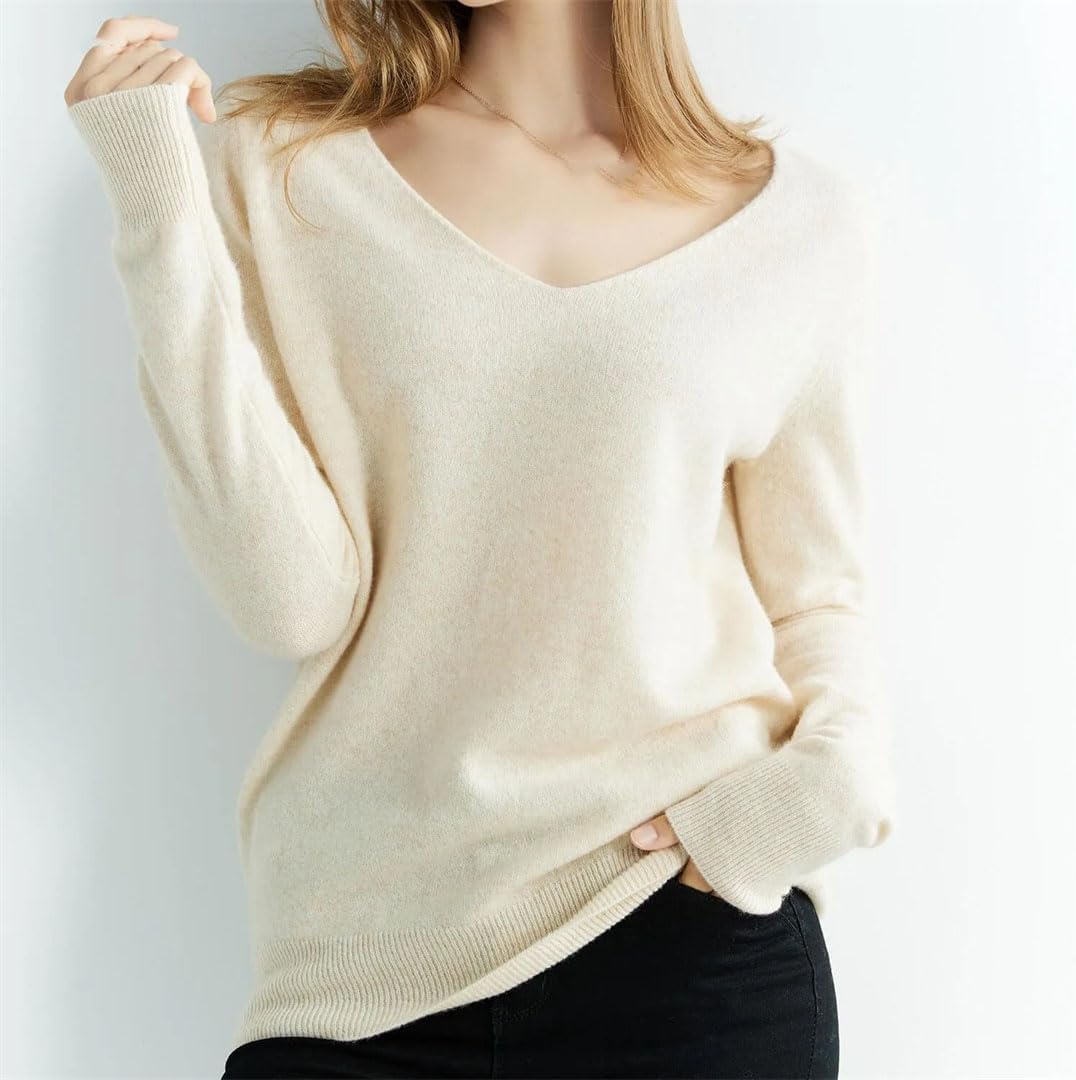 Cashmere Sweater Women's Knitted Sweaters V-Neck Long-Sleeve Pullovers Top