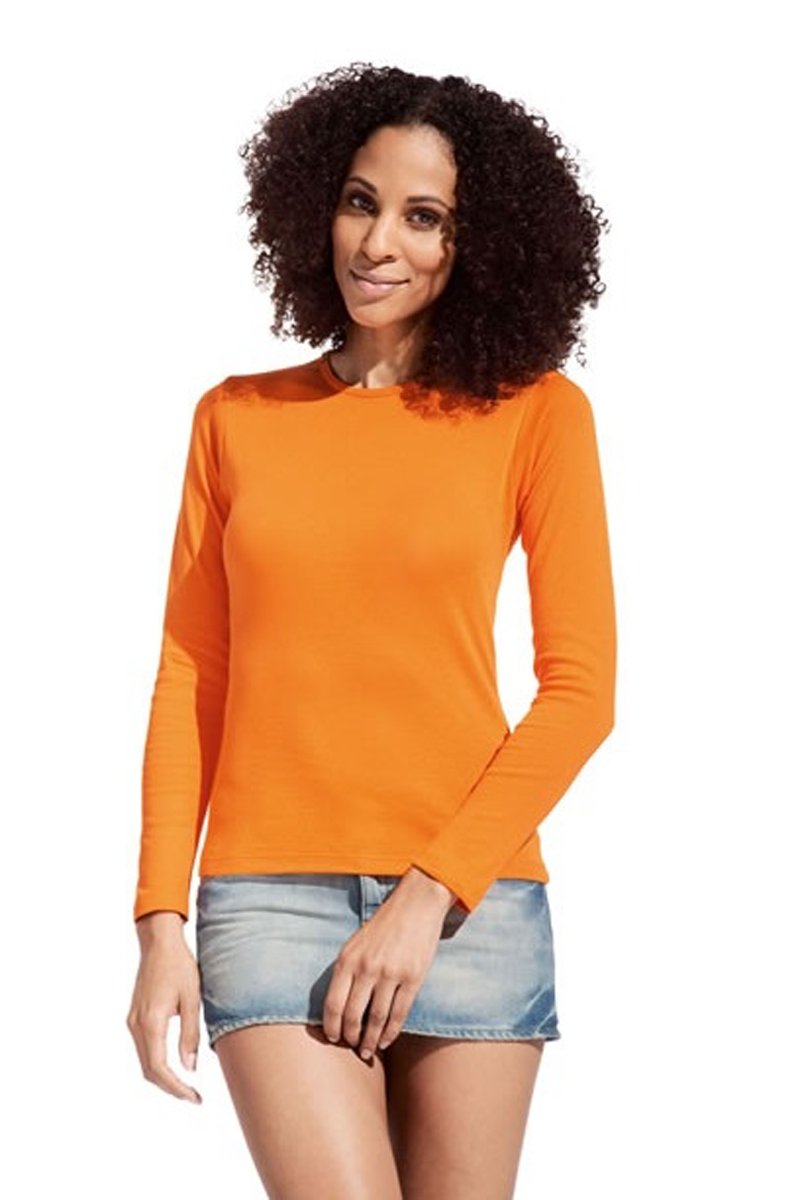 elegance1234 Ladies Round Neck Full-Sleeve Cotton Plain Quality Tops- Attractive Colours On Every Order X-Large UK16 (44), Orange
