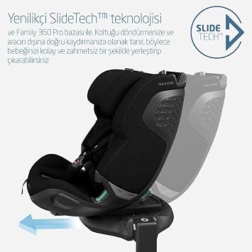 Maxi-Cosi Emerald 360 Pro I-Size Dünyanın İlk Kızaklı, Araç Dışına Çıkabilen İsofix'li 360 Dönebilir Yatabilir 0-36 kg Bebek Oto Koltuğu Authentic Black