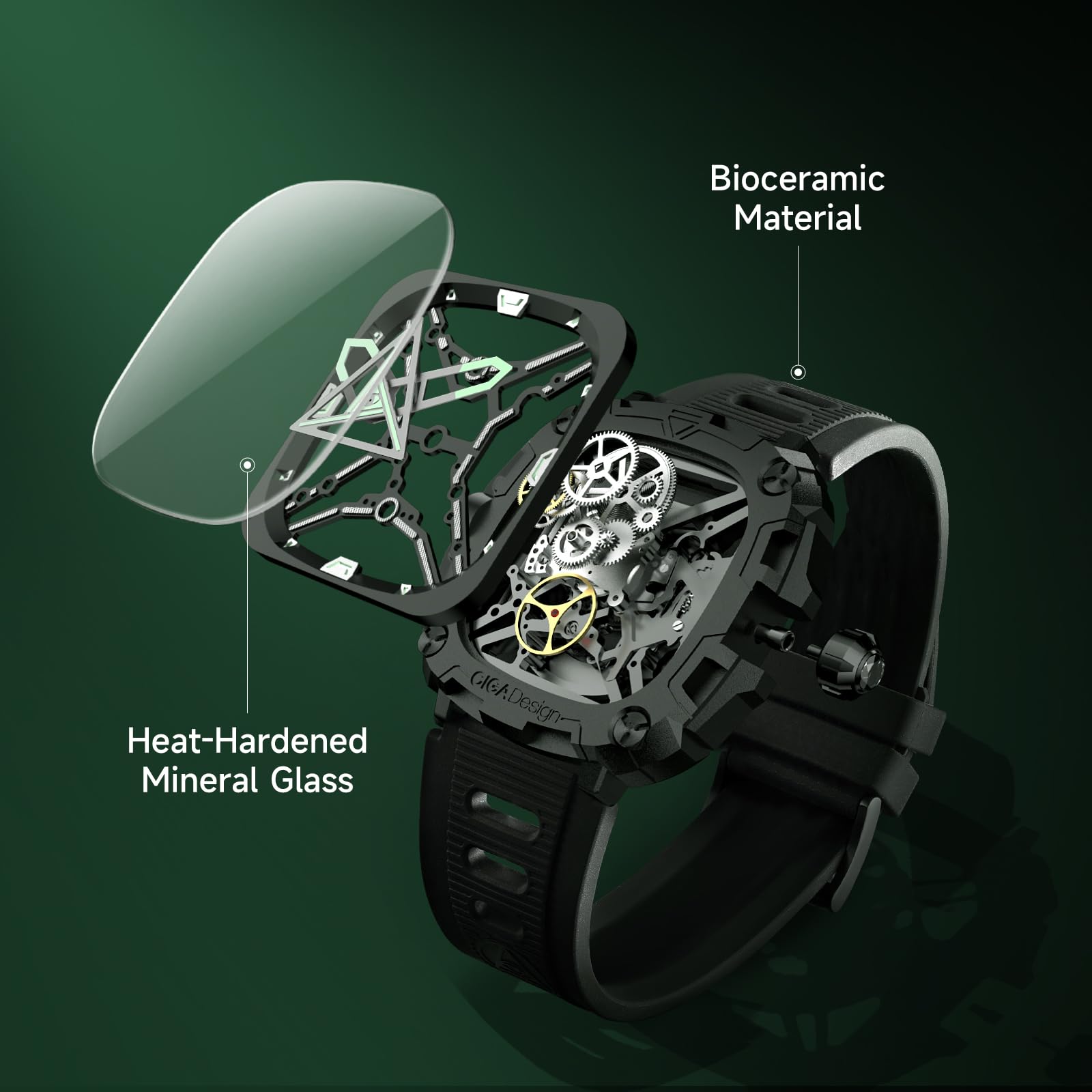 CIGA Design Orologio meccanico automatico, serie X, Eye of Horus, da uomo, con cassa in bioceramica e cinturino in silicone, Moderno