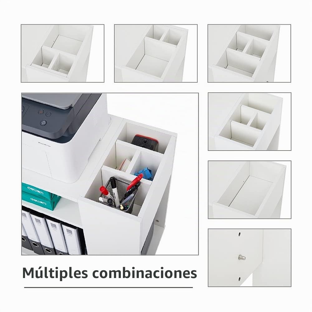Mondeer Armario Archivador Móvil, Soporte Impresora con Ajustables Estante y Ruedas, Simplicidad Moderna, para Oficina Estudio Salón, Blanco (70 x 36 x 60 cm)