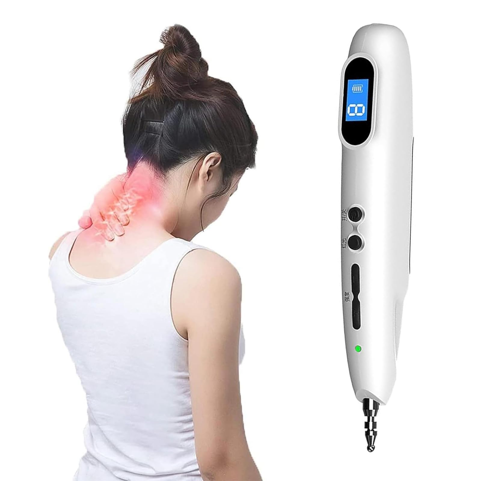 Stylo d'acupuncture électronique à impulsions avec 9 niveaux d'intensité et lumière 650 nm