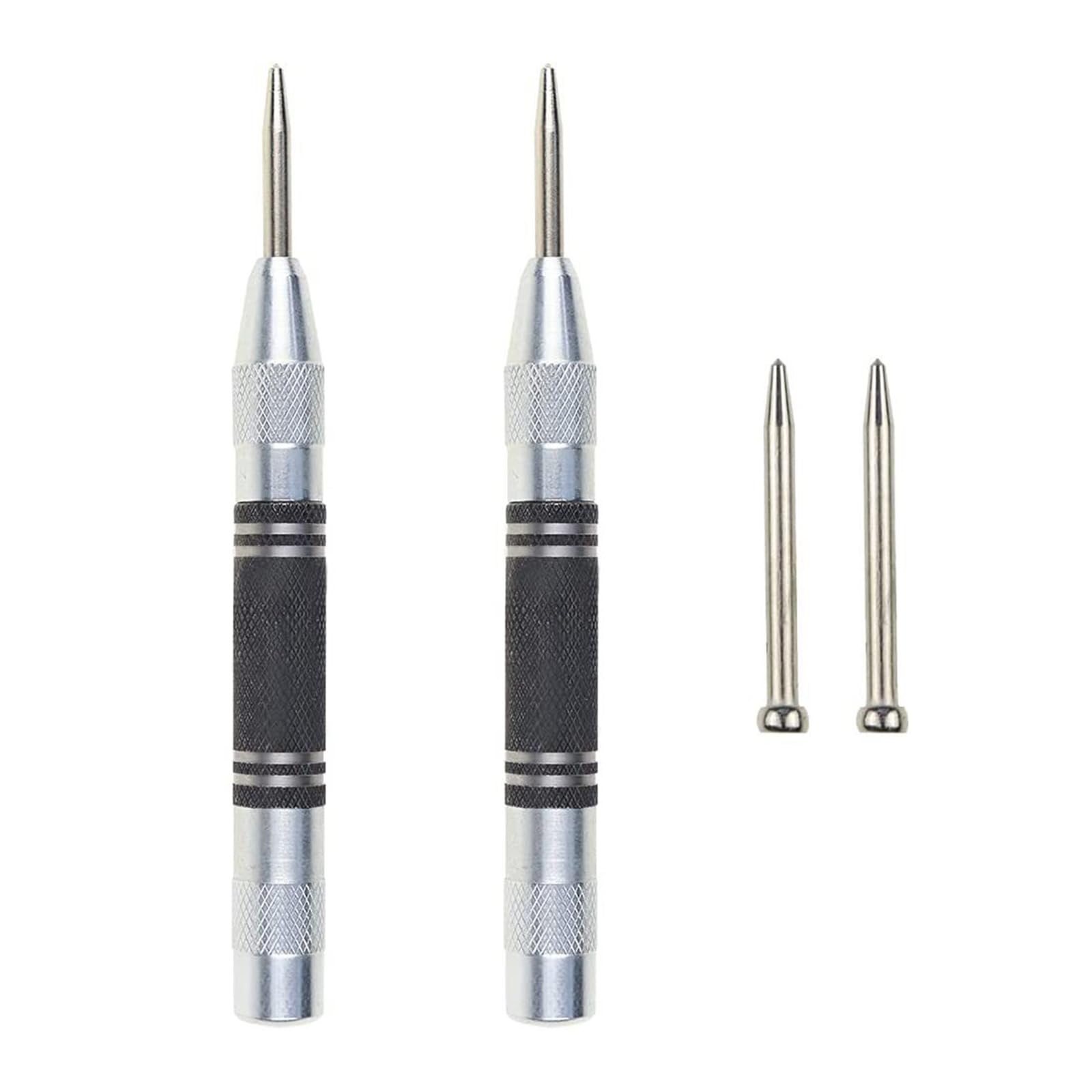 2Pcs Professional Automatic Center Punching Heavy Duty Steel Spring Loaded Center Hole Punching Tool for Metal Wood Glass Spring Loaded