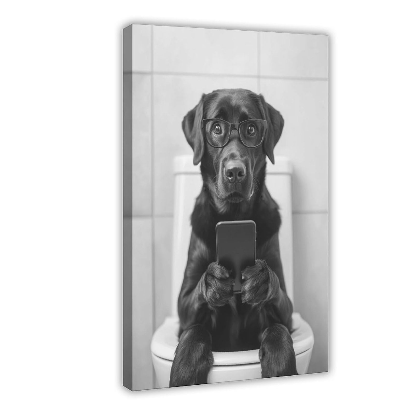Ncudank Black Labrador Sitting On The Toilet Canvas Poster Bedroom Decor Landscape Office Room Decor Gift 12X18inch(30X45cm)