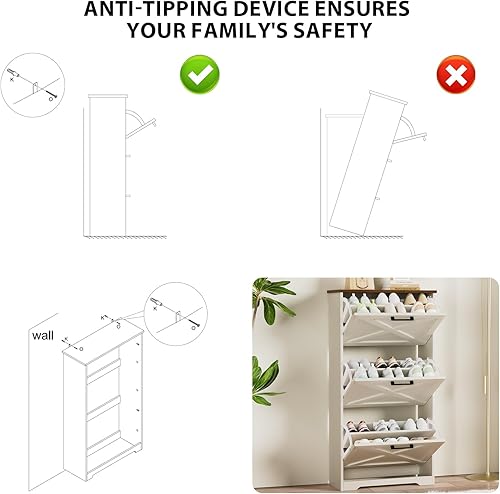 Miniatura 5 de Zapatero para entrada con 3 cajones abatibles, 3 niveles independientes, gabinete organizador de zapatos delgado y estrecho para entrada, pasillo,