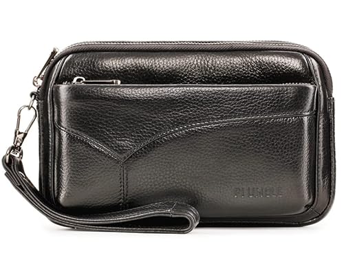 varbeder Herren-Clutch aus Leder mit Kreditkartenfächern, D-schwarz, With Card Slots