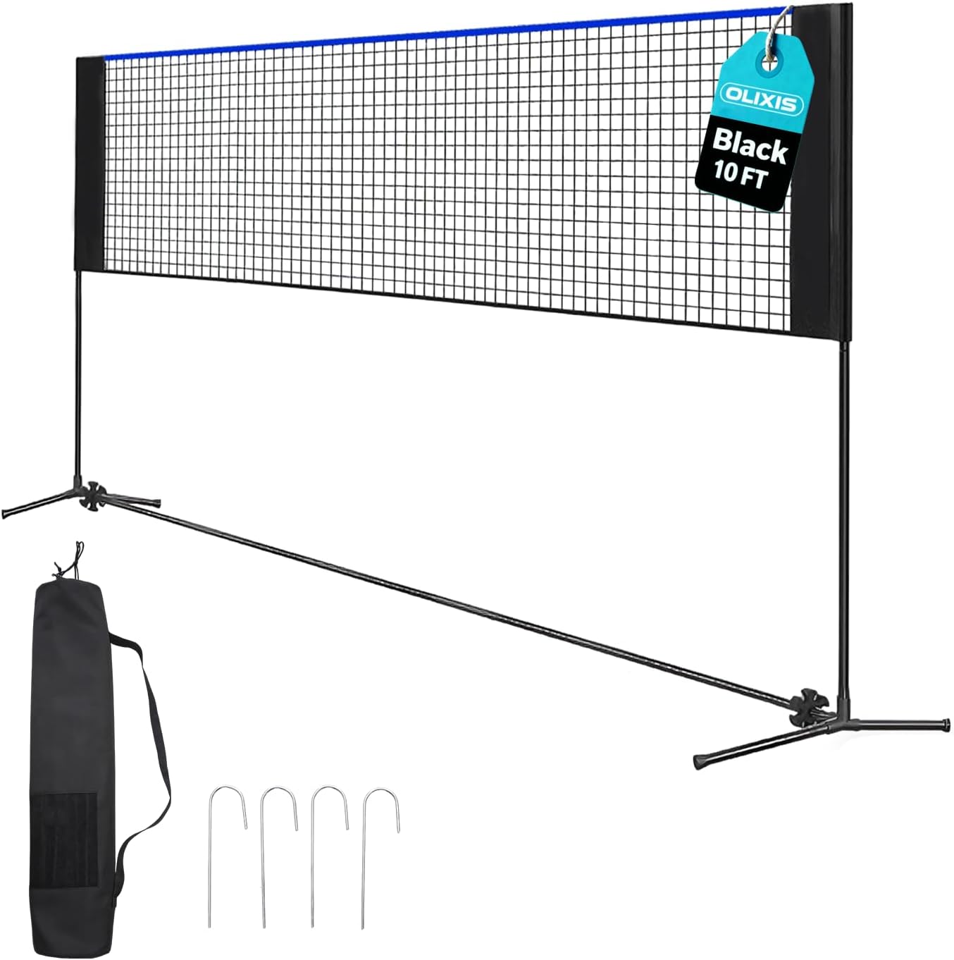 OLIXIS Portable Badminton & Volleyball Net - Adjustable Height 2.79-5.1FT, 10/14/17FT Sizes, Indoor Outdoor with Carry Bag