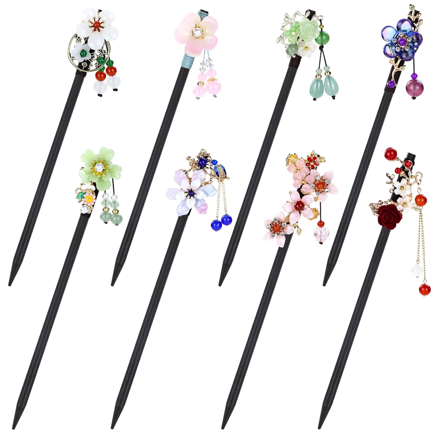 Vintage Wooden Hair Sticks 8pcs Asian Flower Bead Pendants for Women Girls Amazon.com : inSowni 8 Pieces Decorative Retro Asian  main image 2