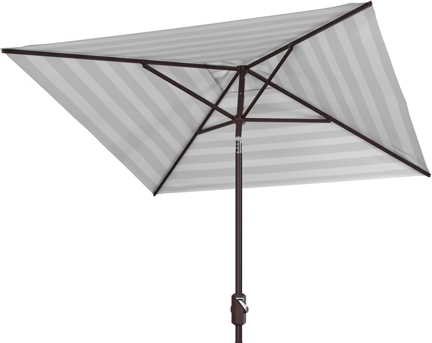 SAFAVIEH 7.5ft Outdoor Patio Umbrella, Square, Iris Collection, Grey & White Stripe, Auto Crank Tilt, UV Resistant for Deck, Backyard, Poolside (PAT8404D)