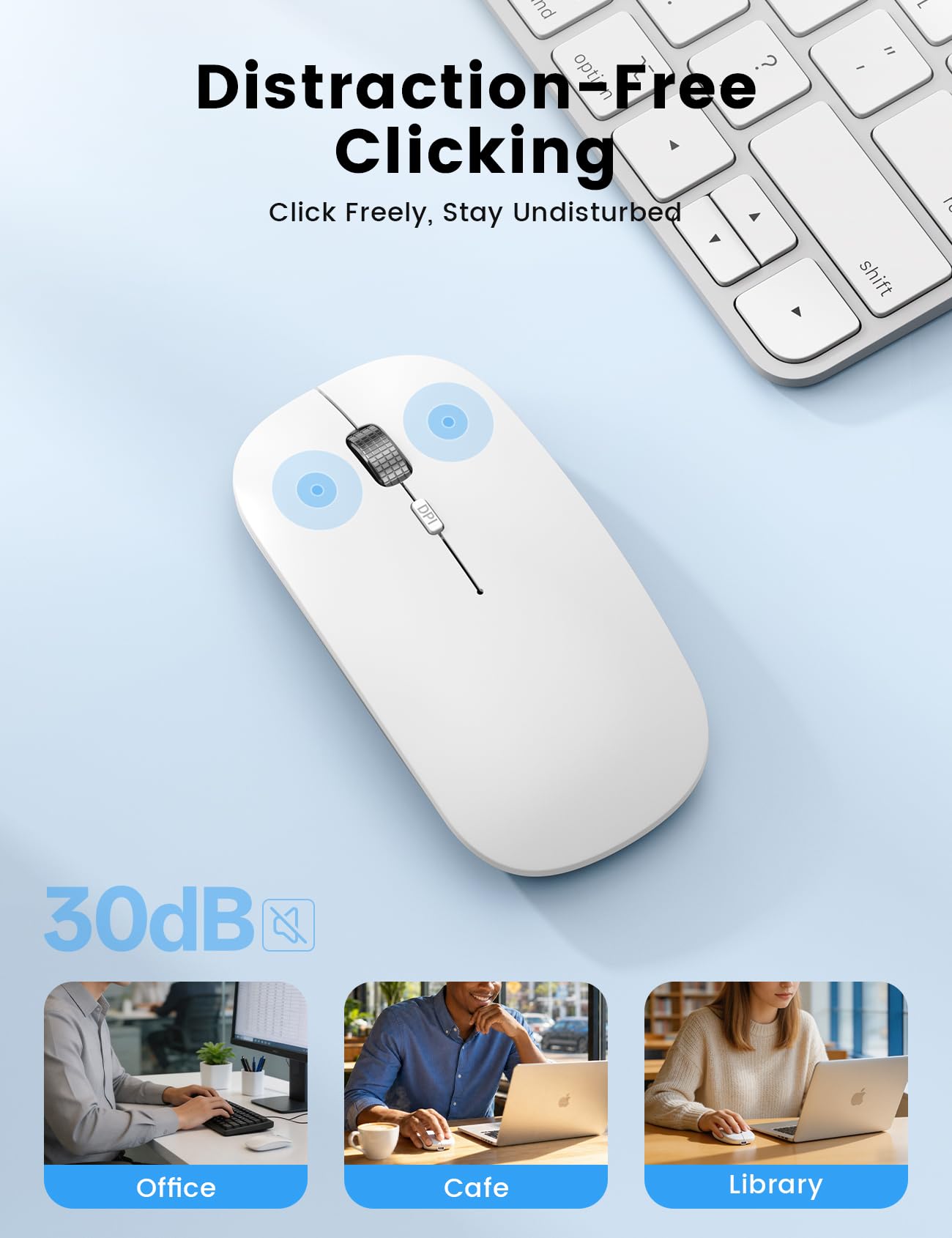 SABLUTE Ratón Bluetooth para MacBook Pro/Air, iPad, mouse inalámbrico recargable de tres modos para 3 dispositivos (BT 5.2 + 2.4G), elegante mouse silencioso delgado para superficie, ventanas, blanco