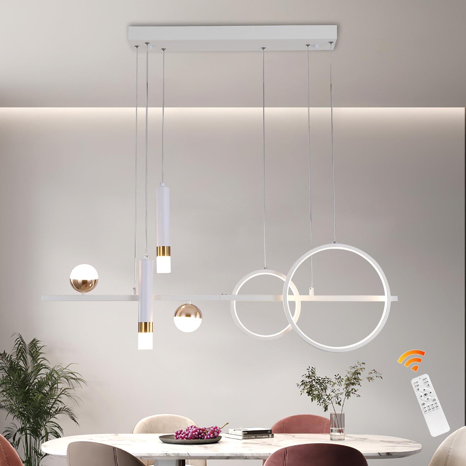 Eoodis LED Pendelleuchte 100cm Dimmbar Linearer Hängeleuchte mit Fernbedienung Esstisch-Pendelleuchte für Küche, Esszimmer, Wohnzimmer (Weiß)